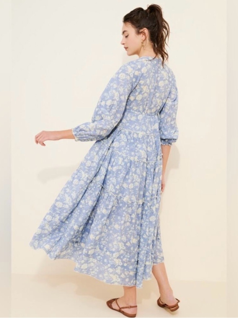 Free People Pappiet Midi Dress in Bluebell Combo Size Large - Picture 8 of 9